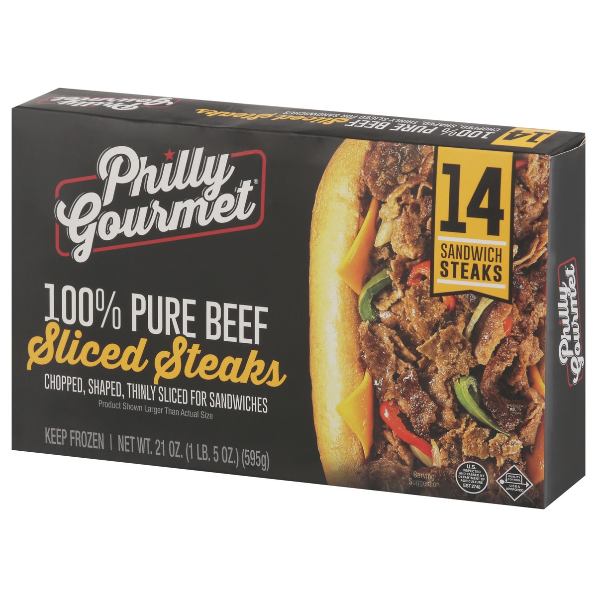 slide 11 of 14, Philly Gourmet Chopped Shaped Thinly Sliced 100% Pure Beef Sliced Steaks 14 ea, 14 ct