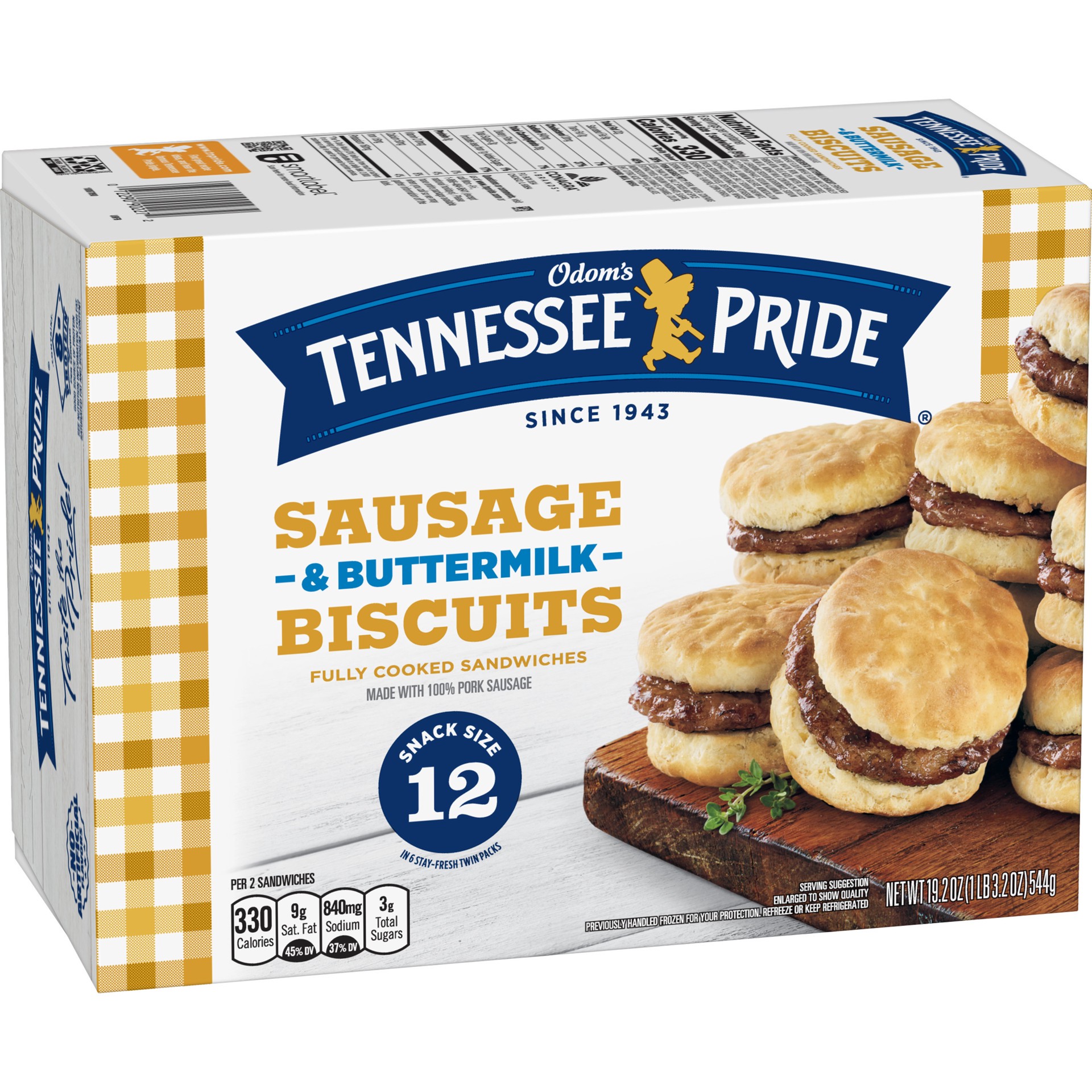 slide 2 of 7, Odom's Tennessee Pride Sausage & Buttermilk Biscuits, Snack Size Frozen Breakfast Sandwiches, 12 Count, 12 ct