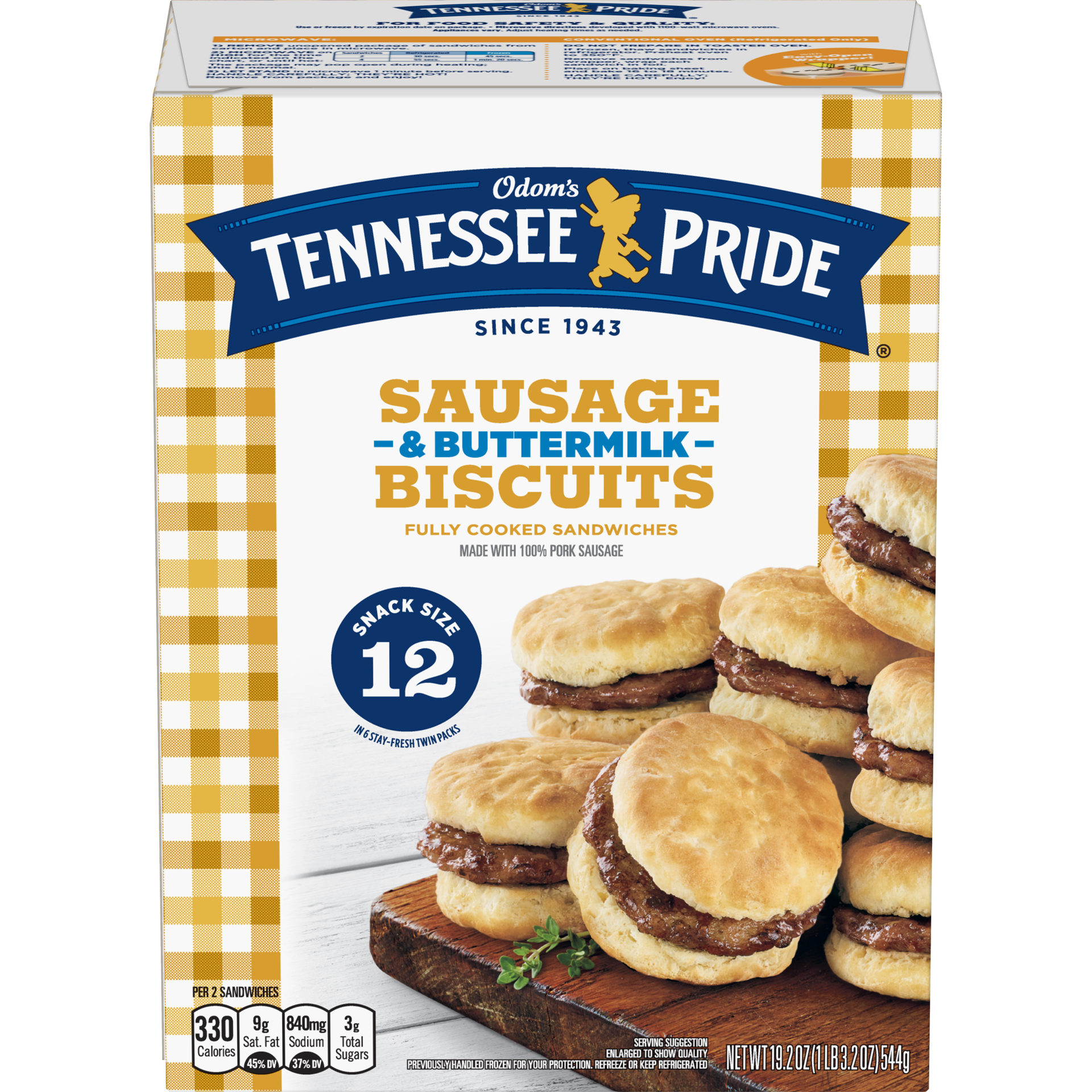 slide 7 of 7, Odom's Tennessee Pride Sausage & Buttermilk Biscuits, Snack Size Frozen Breakfast Sandwiches, 12 Count, 12 ct