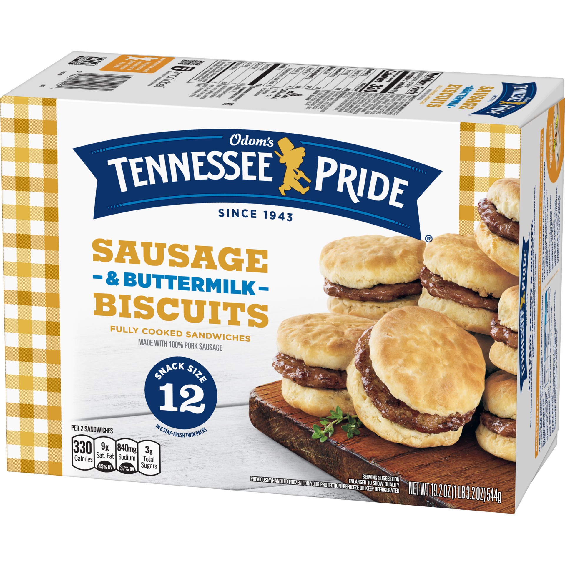 slide 4 of 7, Odom's Tennessee Pride Sausage & Buttermilk Biscuits, Snack Size Frozen Breakfast Sandwiches, 12 Count, 12 ct