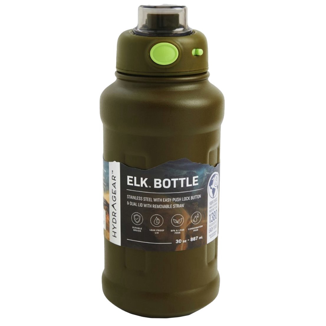 slide 1 of 1, Hydragear Elk Water Bottle - Army Green, 30 oz