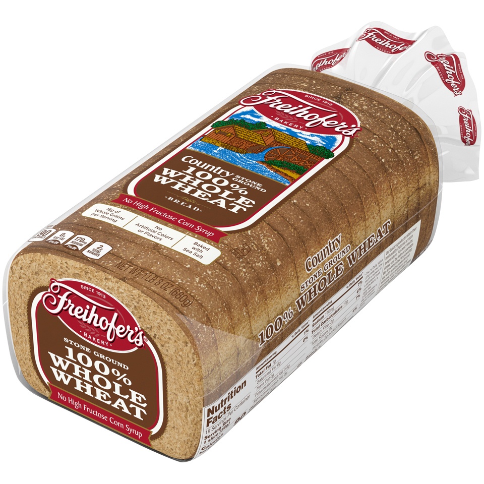 slide 4 of 8, Freihofer's Bread Country 100% Whole Wheat, 24 oz