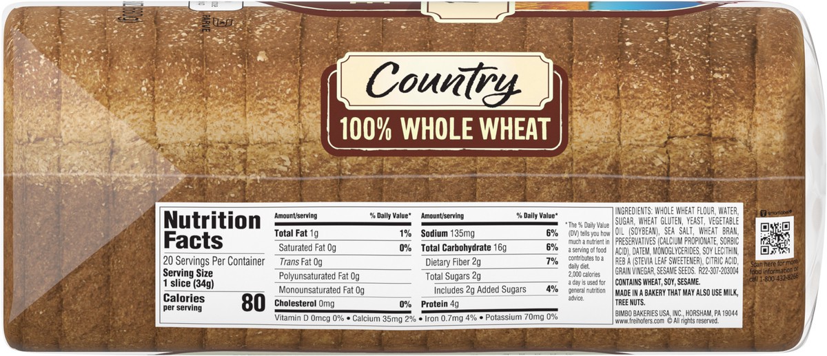 slide 7 of 7, Freihofer's Freihofer 100% Whole Wheat Bread, 24 oz, 1 cnt