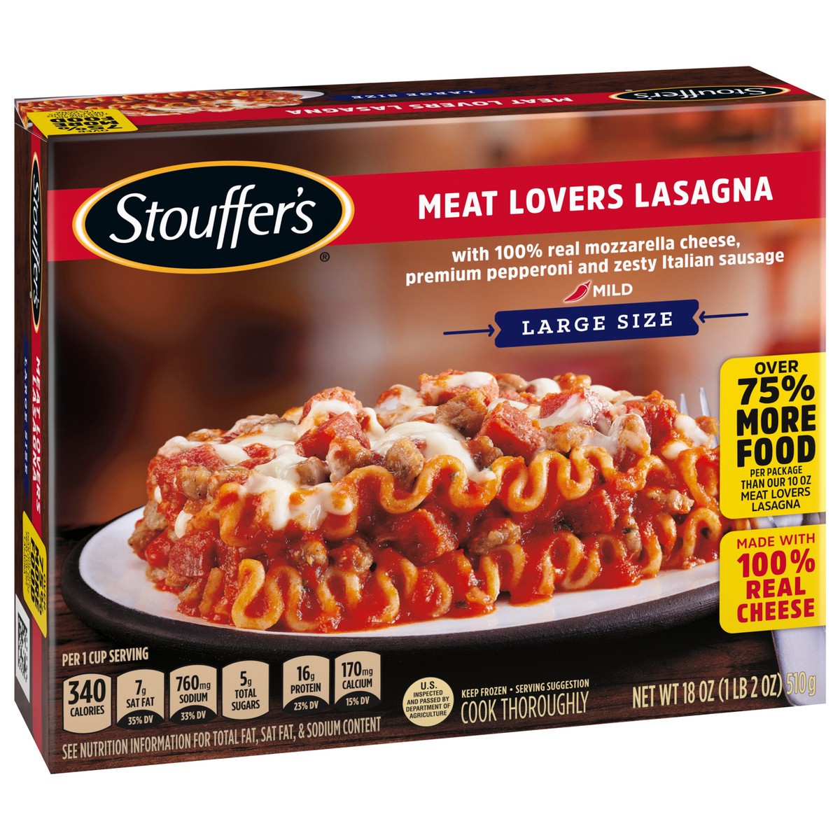 slide 10 of 13, Stouffer's Large Size Meat Lovers Lasagna Frozen Meal, 18 oz