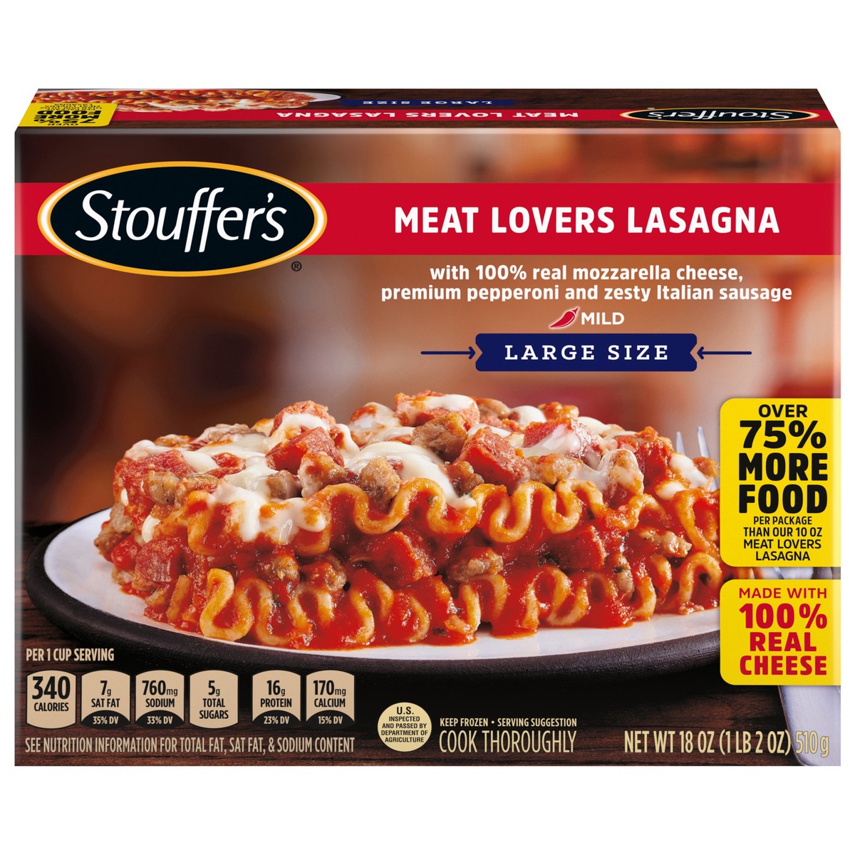 slide 6 of 13, Stouffer's Large Size Meat Lovers Lasagna Frozen Meal, 18 oz