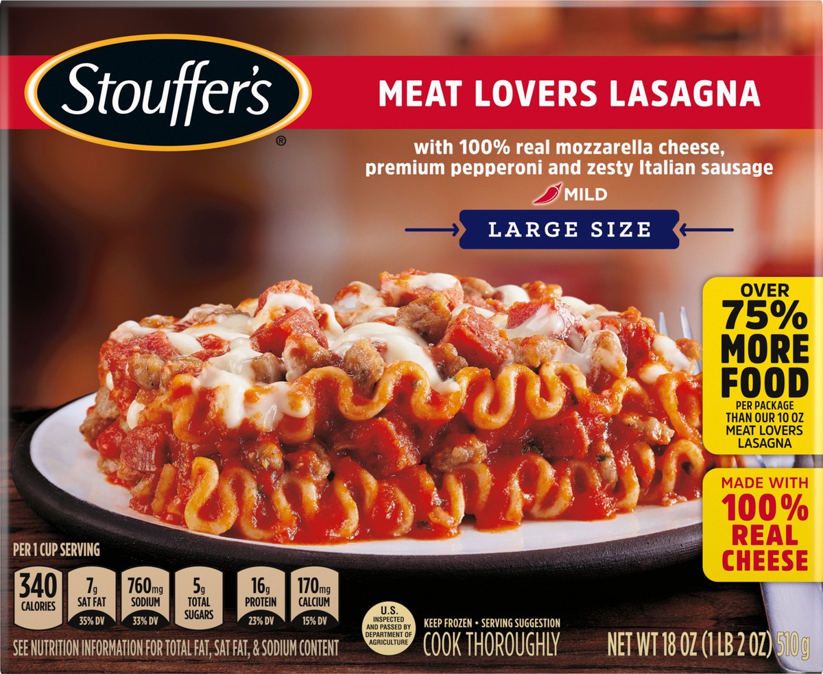 slide 2 of 13, Stouffer's Large Size Meat Lovers Lasagna Frozen Meal, 18 oz