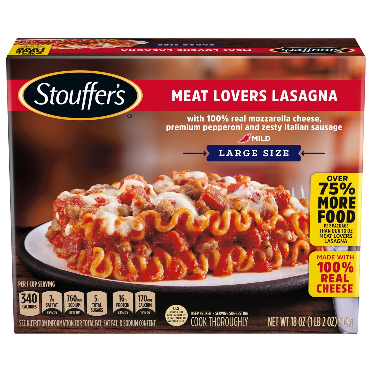 slide 1 of 13, Stouffer's Large Size Meat Lovers Lasagna Frozen Meal, 18 oz
