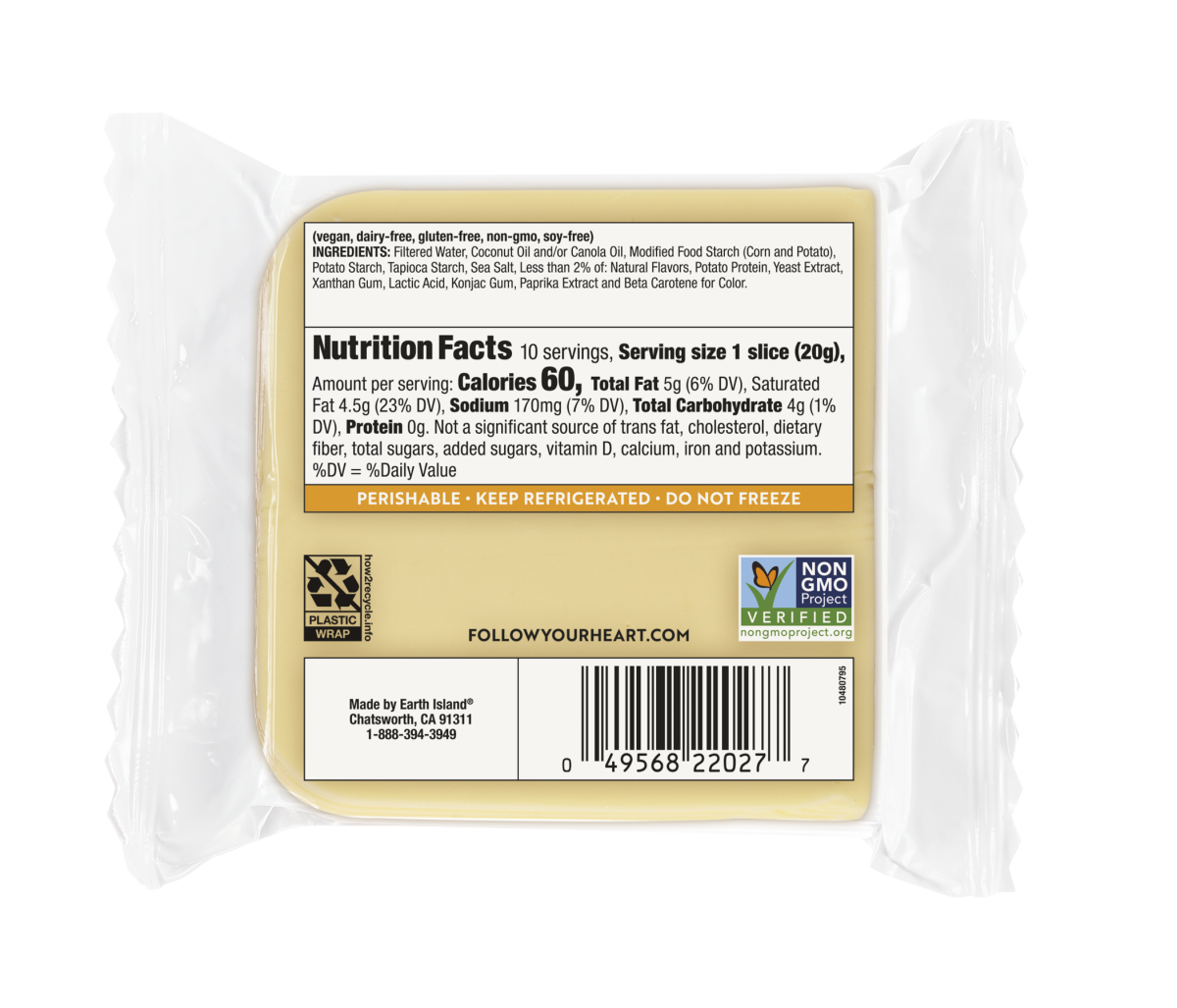 slide 2 of 2, Follow Your Heart Dairy Free Vegan American Style Sliced Cheese, 10 Ct, 7 OZ Pack, 10 ct