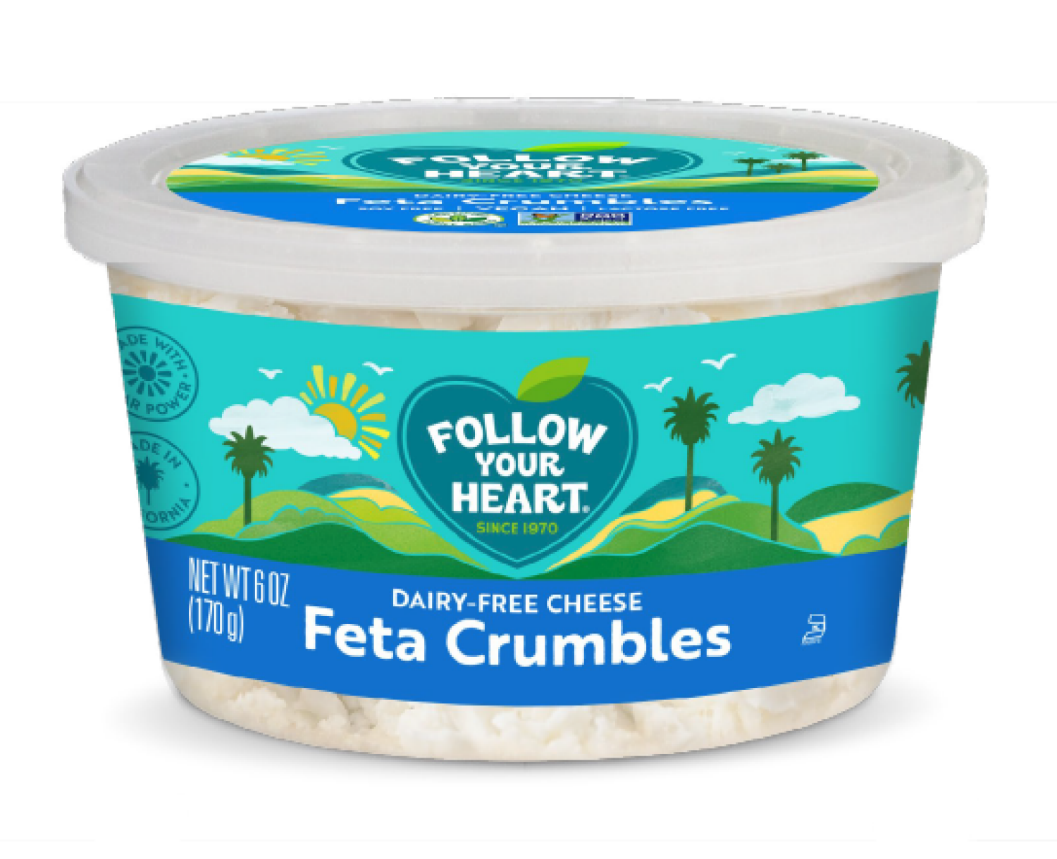 slide 1 of 2, Follow Your Heart Dairy Free Vegan Feta Style Crumbles Cheese, 6 OZ Tub, 6 oz