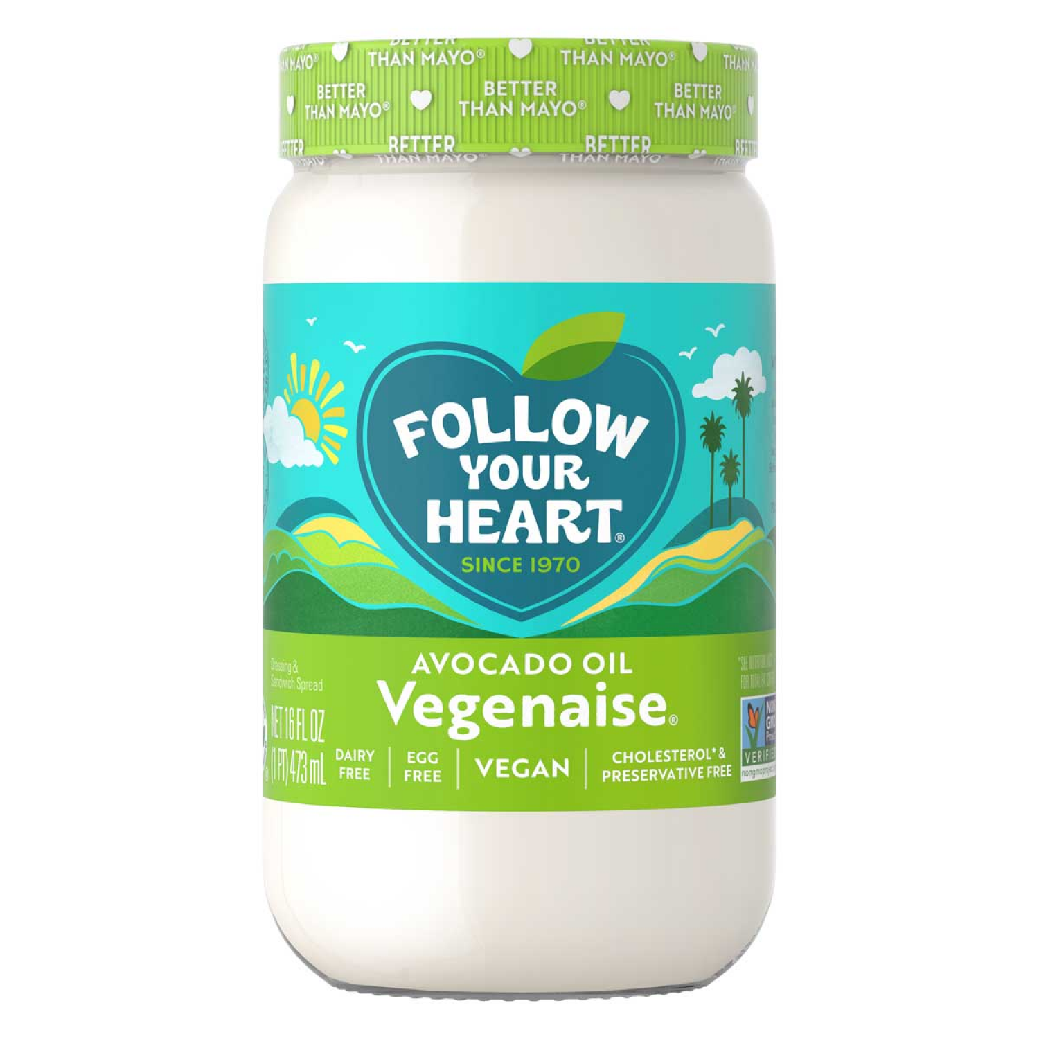 slide 1 of 2, Follow Your Heart Dairy Free Vegan Avocado Oil Mayo, 14 FL OZ Jar, 14 oz