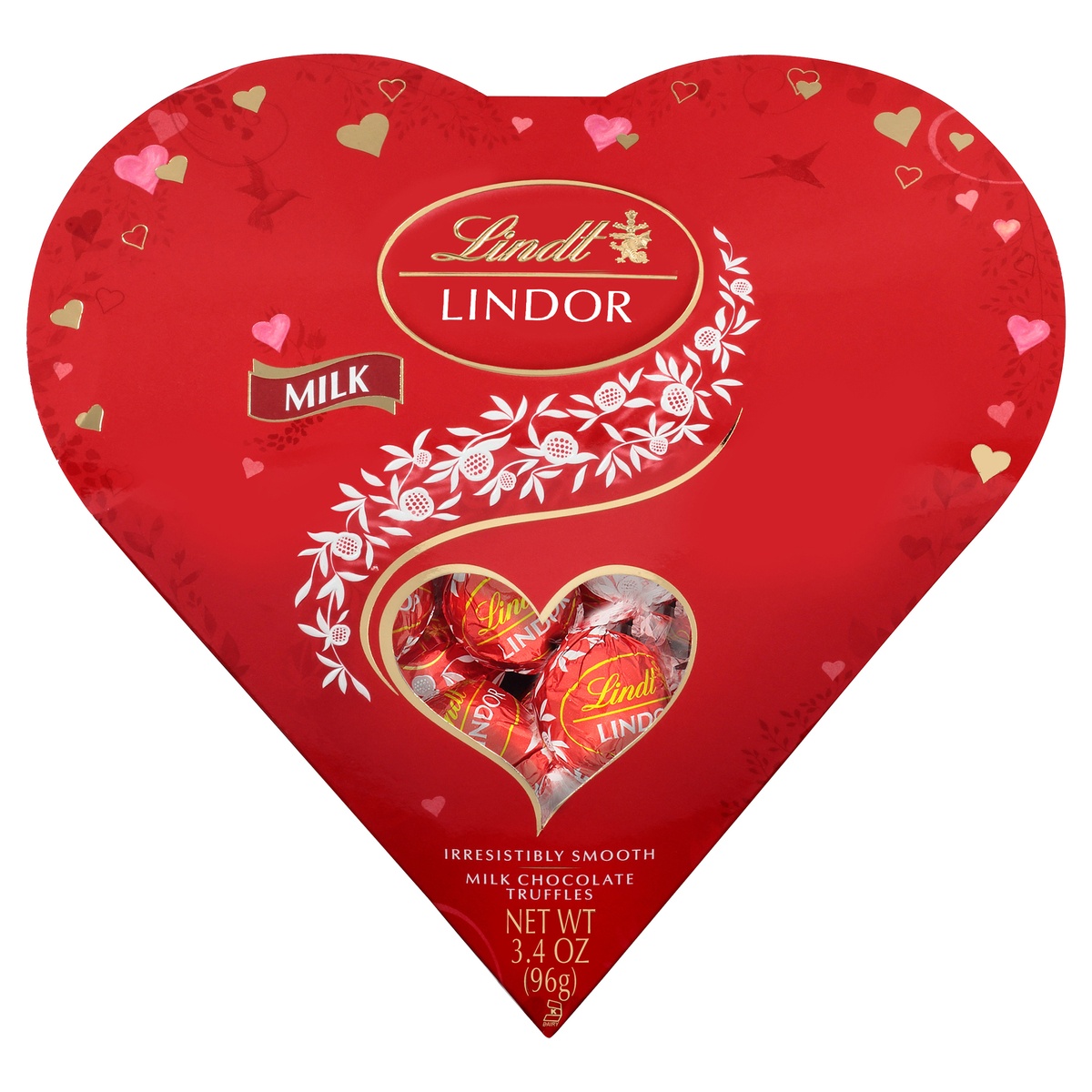 slide 1 of 1, LINDOR Valentine's Milk Chocolate Truffles Heart, 3.4 oz