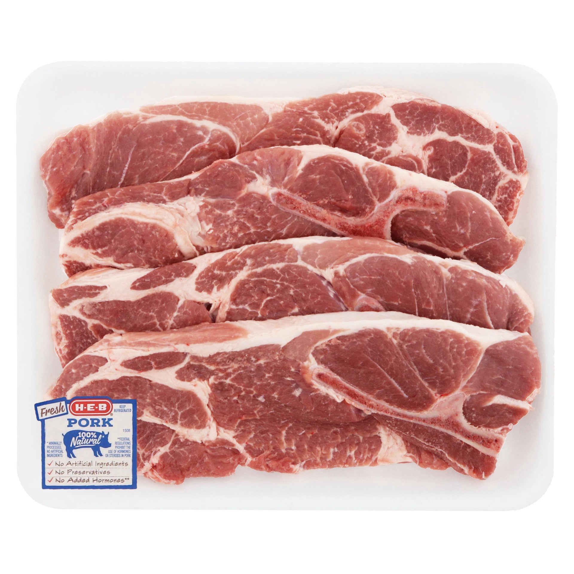 slide 1 of 1, H-E-B Bone-in Boston Butt Pork Steaks - Value Pack, per lb