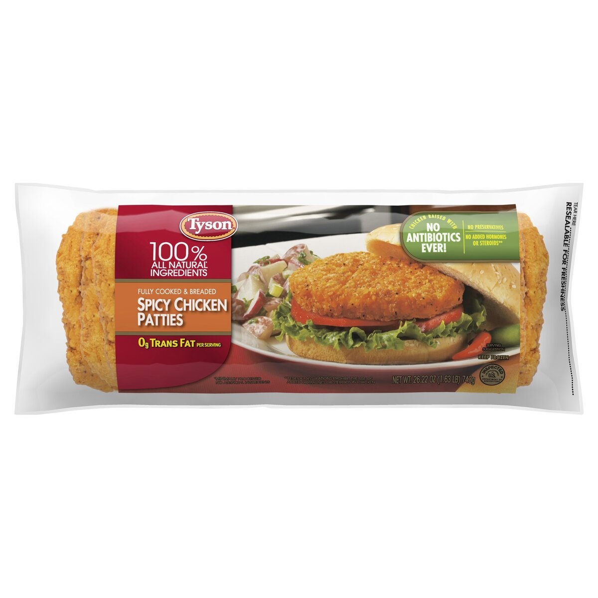 slide 1 of 1, Tyson Spicy Breaded Chicken Patties, 26.2 oz