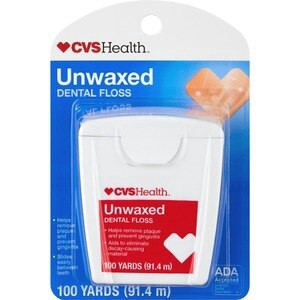 slide 1 of 1, CVS Health Unwaxed Dental Floss, 91.4 M, 1 ct