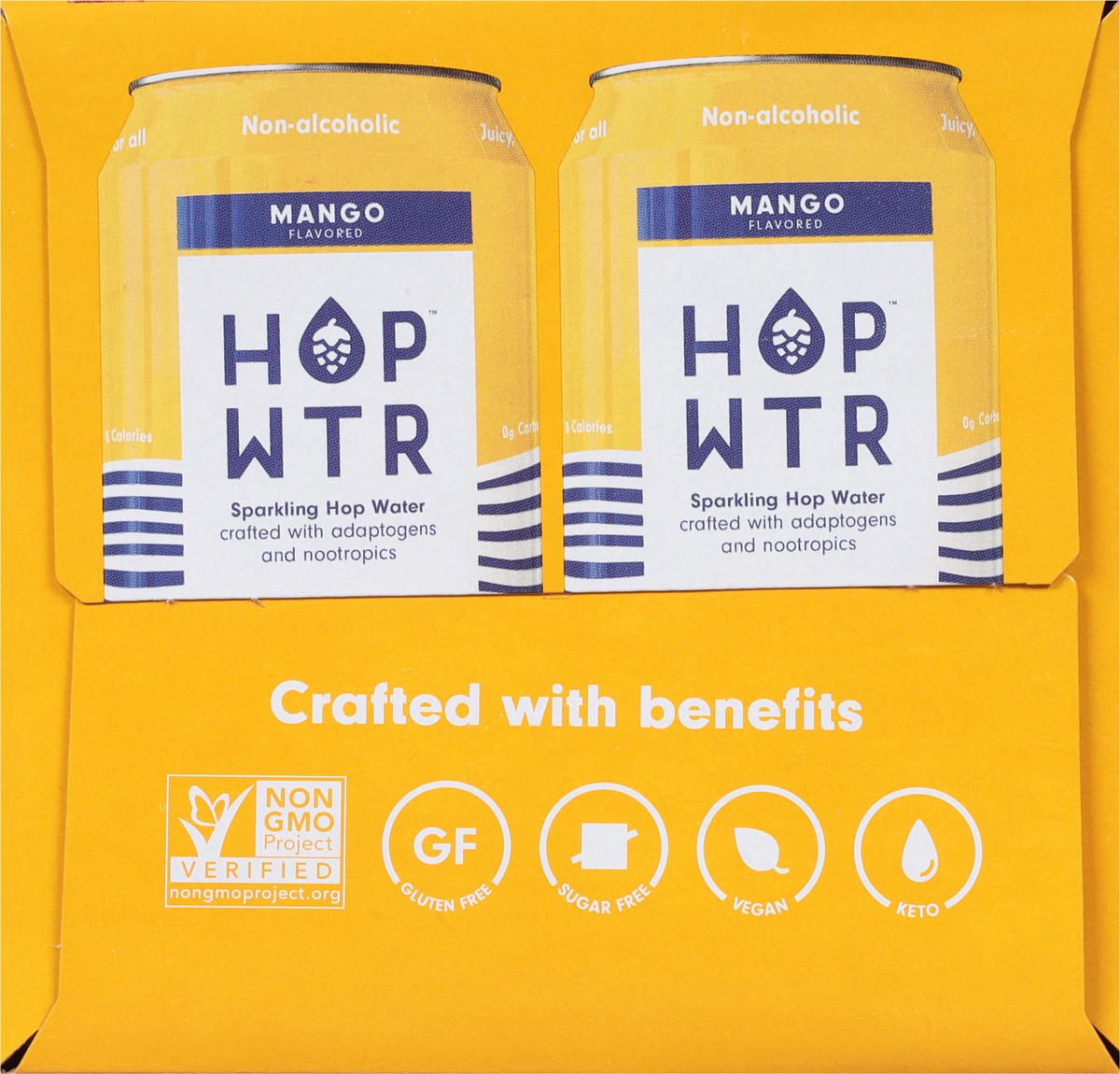 slide 2 of 9, Hop Wtr Non-Alcoholic Mango Flavored Sparkling Hop Water 6 - 12 oz Cans, 6 ct; 12 fl oz