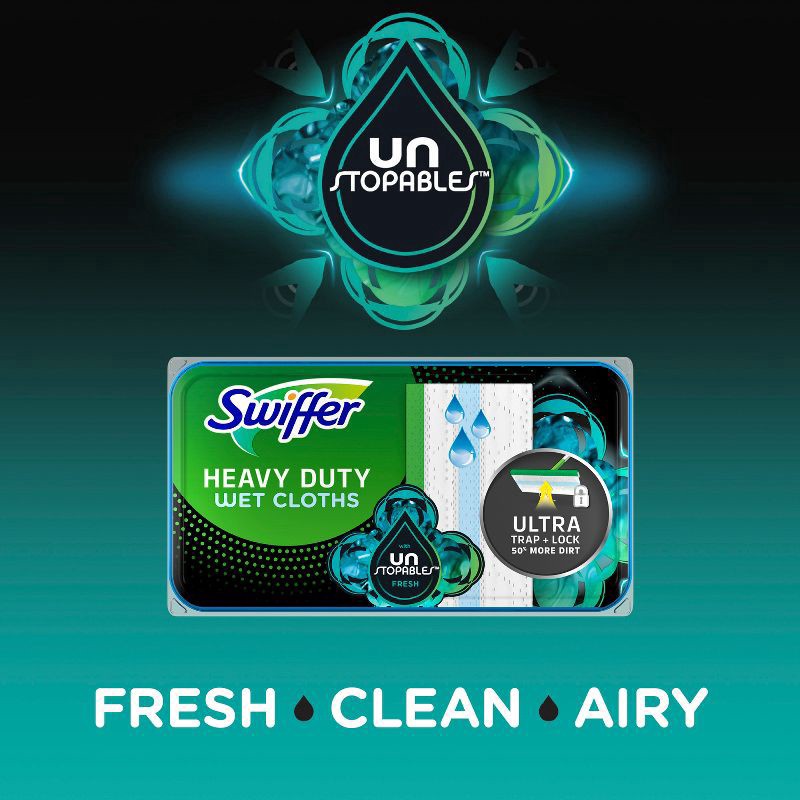 slide 5 of 10, Swiffer Unstopables Fresh Heavy Duty Wet Cloths Refill - 20ct, 20 ct