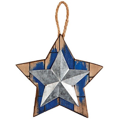 slide 1 of 1, Haven & Key Wood & Galvanized Blue Star Decor, 9 in