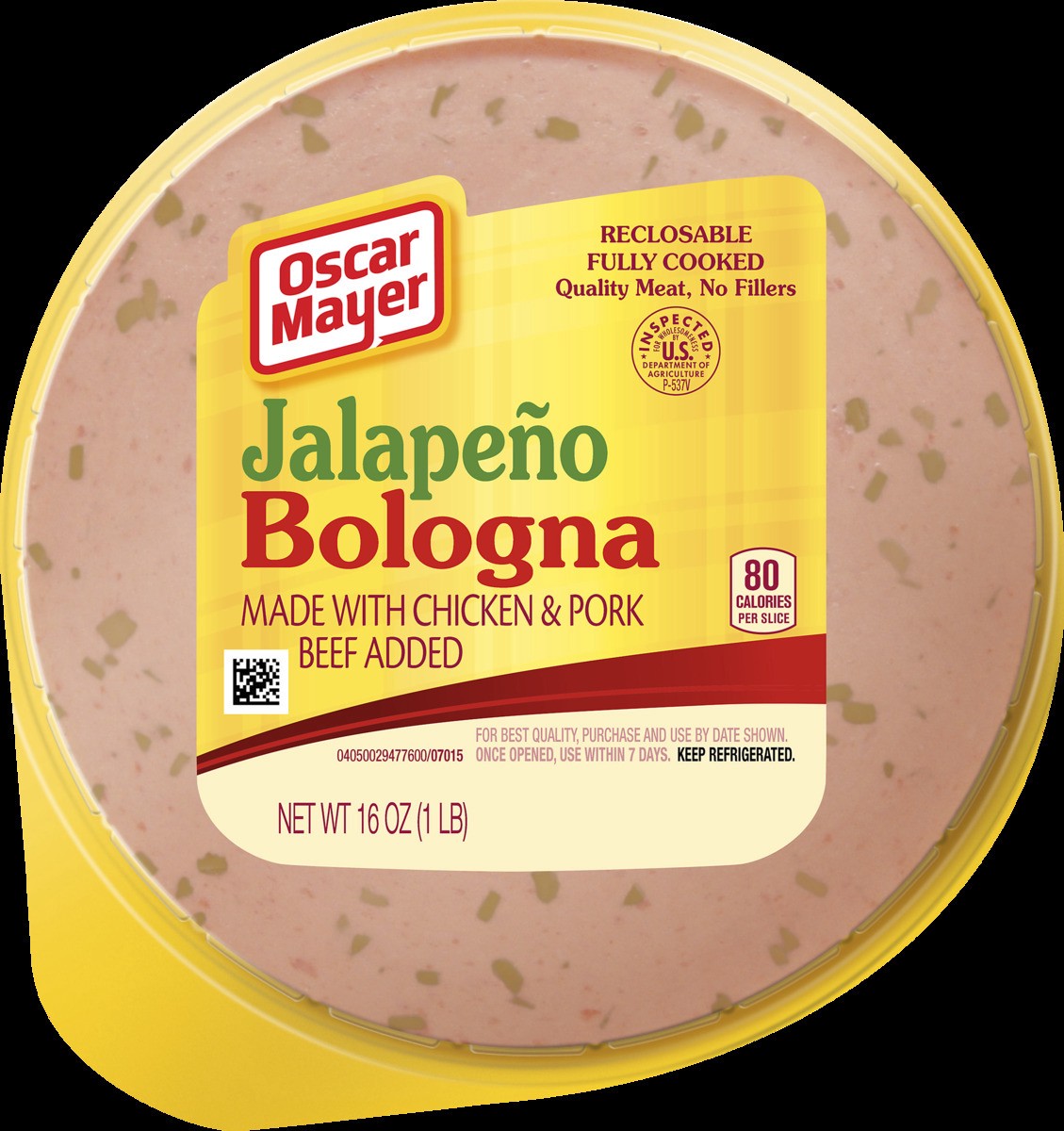 slide 2 of 2, Oscar Mayer Jalapeno Bologna made with Chicken & Pork, Beef Added Sliced Lunch Meat, 16 oz. Pack, 16 oz