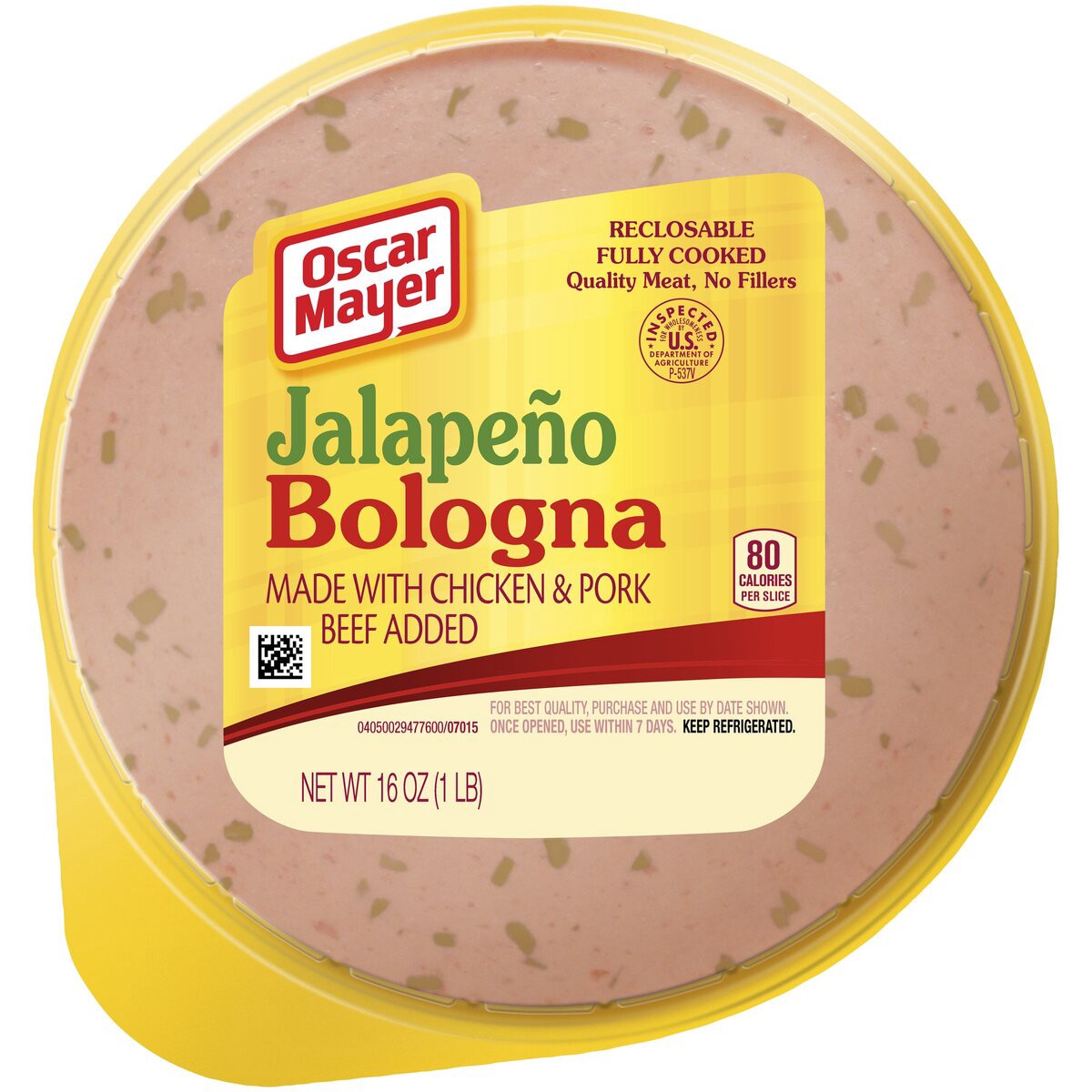 slide 1 of 2, Oscar Mayer Jalapeno Bologna made with Chicken & Pork, Beef Added Sliced Lunch Meat, 16 oz. Pack, 16 oz