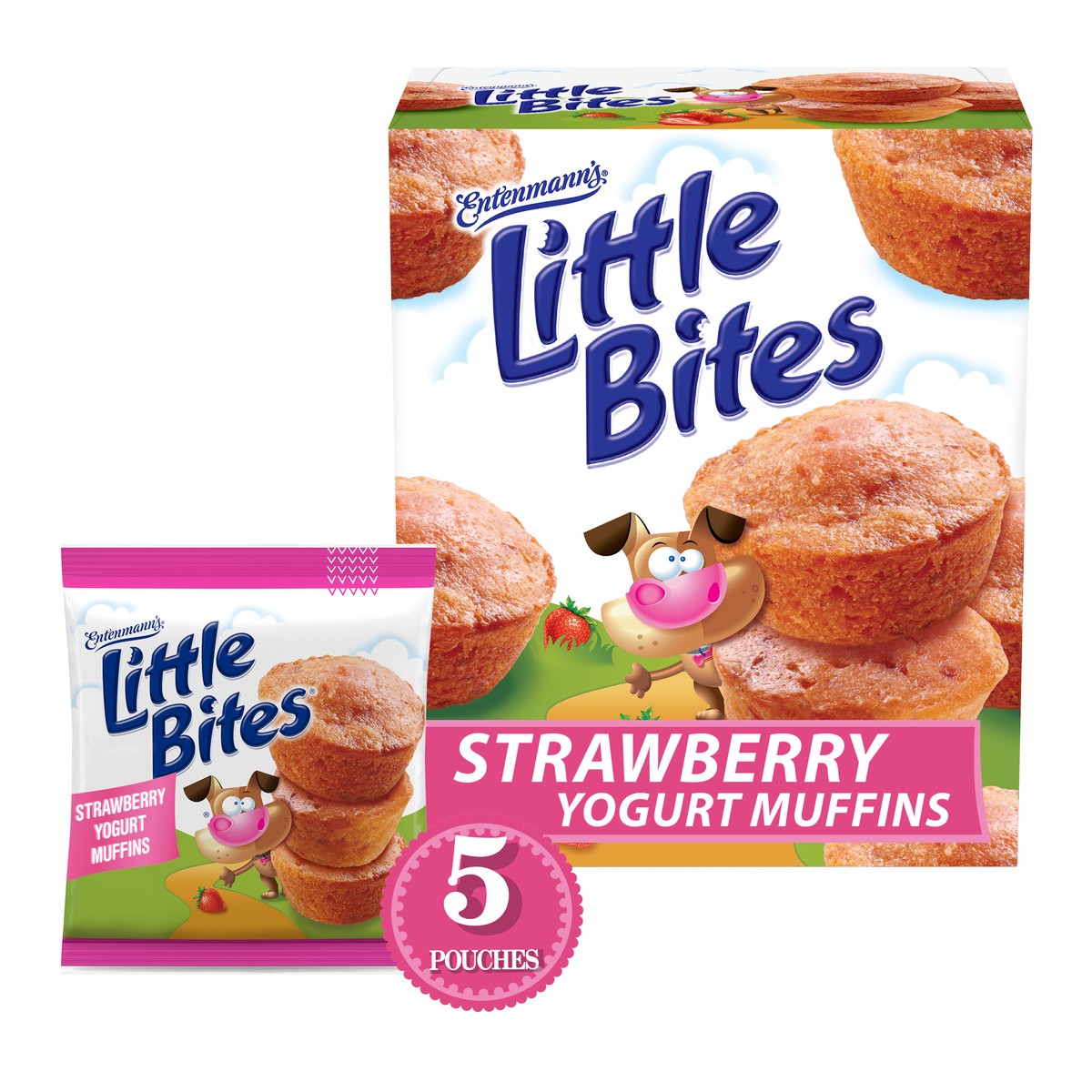slide 1 of 5, Entenmann's Strawberry Yogurt Strawberry Mini Muffins, 5 packs, 8.25 oz, 5 ct