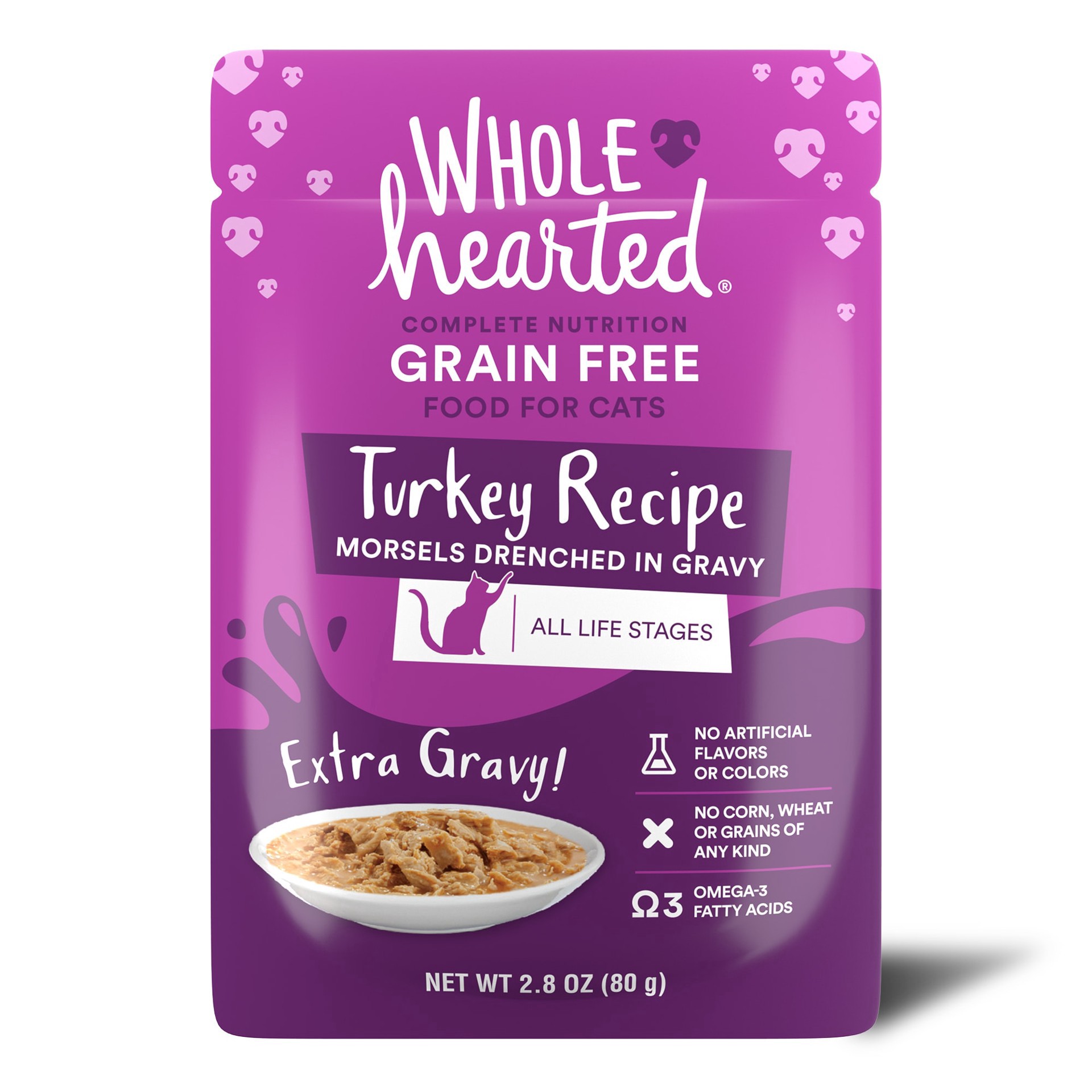 slide 1 of 1, WholeHearted All Life Stages Grain-Free Turkey Recipe Morsels in Extra Gravy Wet Cat Food, 2.8 oz., 2.8 oz