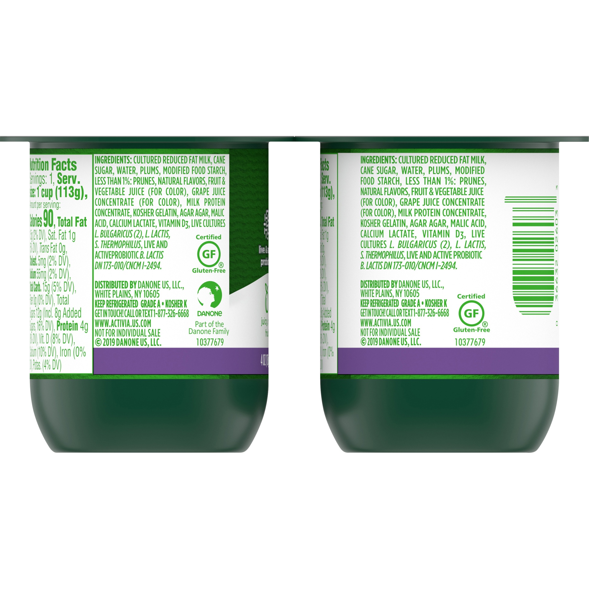 slide 2 of 4, Activia Prune Lowfat, Probiotic Yogurt Cups, 4 oz