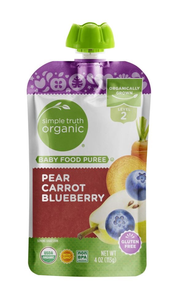 slide 1 of 8, Simple Truth Organic Pear Carrot Blueberry Stage 2 Baby Food Puree, 4 oz