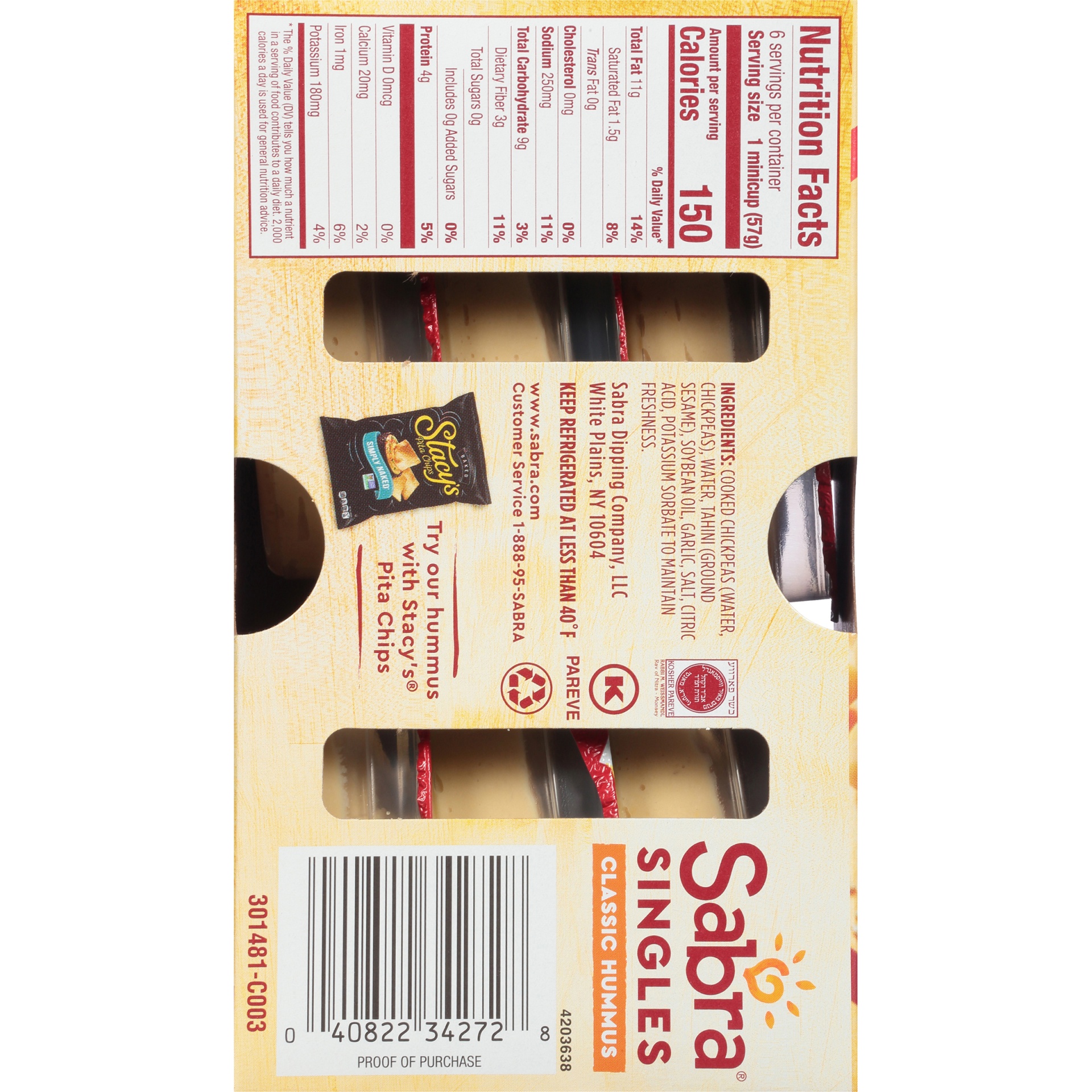 slide 4 of 8, Sabra Singles Classic Hummus 2 oz (6 count), 6 ct