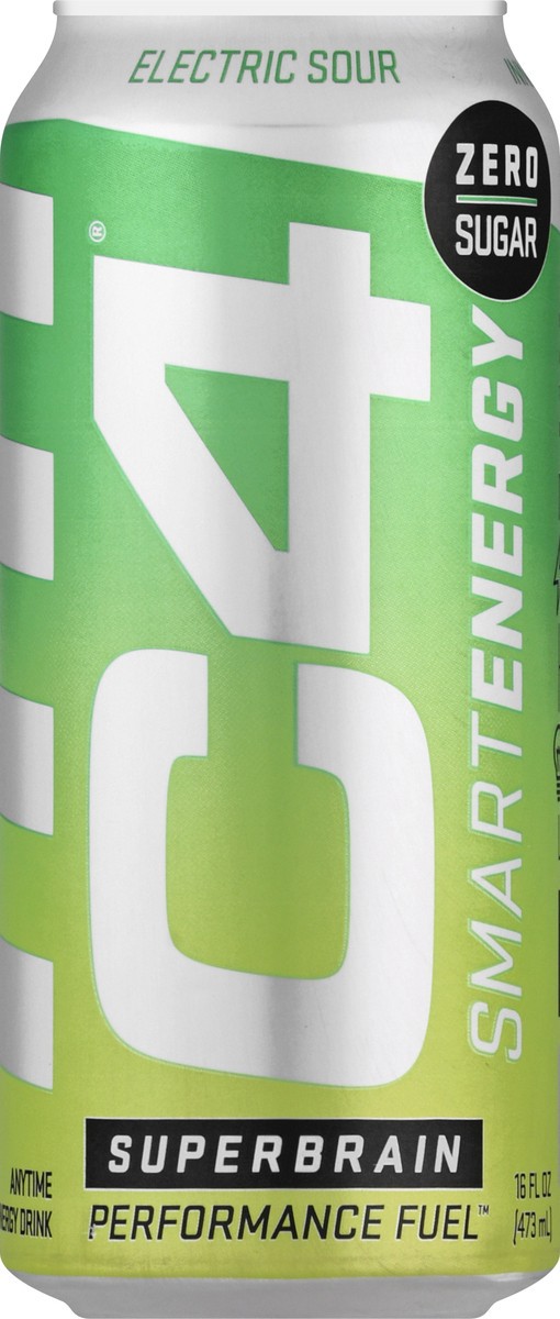 slide 1 of 10, C4 Energy, C4 Smart Energy, Carbonated, Electric Sour, Mental Focus, Plant Based Energy, Sugar Free, 16 oz