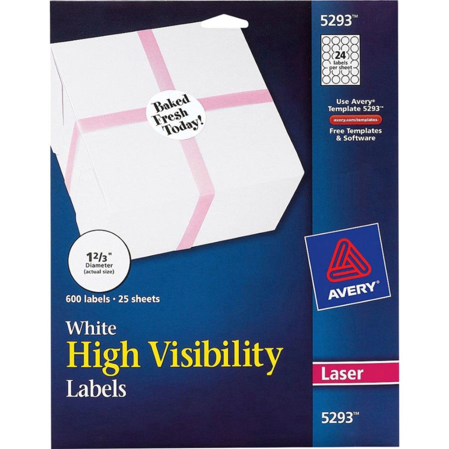 slide 4 of 6, Avery 1-2/3in Dia High-Visibility Round Laser Labels- White (600 Per Pack), 600 ct; 1 2/3 in