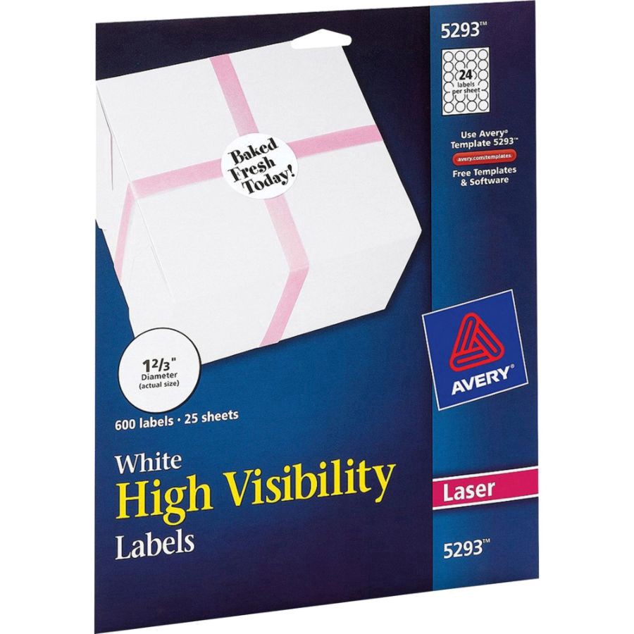 slide 5 of 6, Avery 1-2/3in Dia High-Visibility Round Laser Labels- White (600 Per Pack), 600 ct; 1 2/3 in