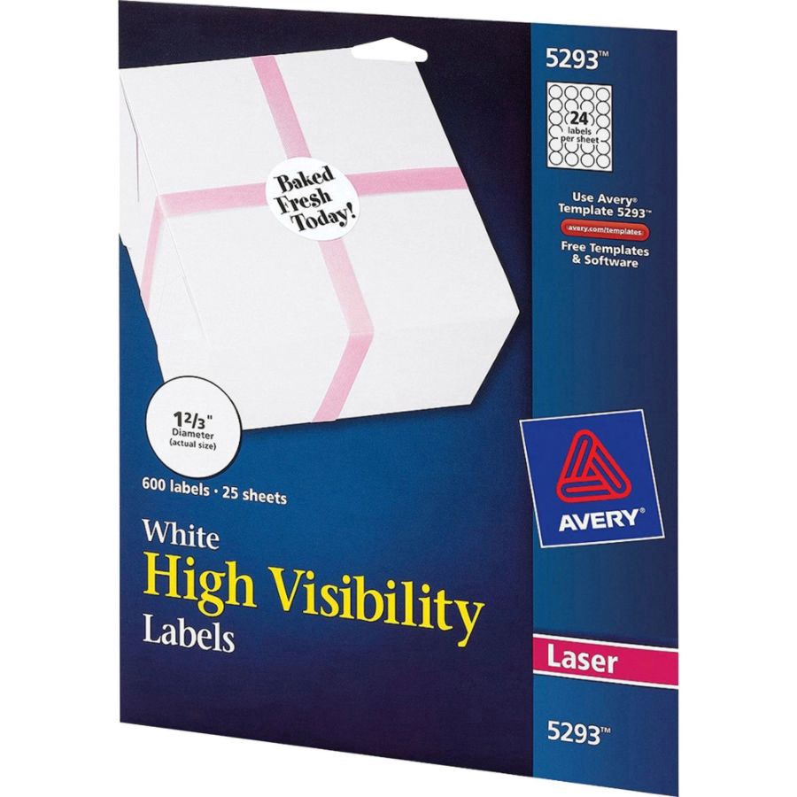 slide 6 of 6, Avery 1-2/3in Dia High-Visibility Round Laser Labels- White (600 Per Pack), 600 ct; 1 2/3 in