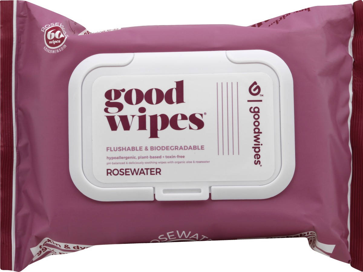 slide 7 of 9, GoodWipes Rosewater Flushable Wipes, 60 ct