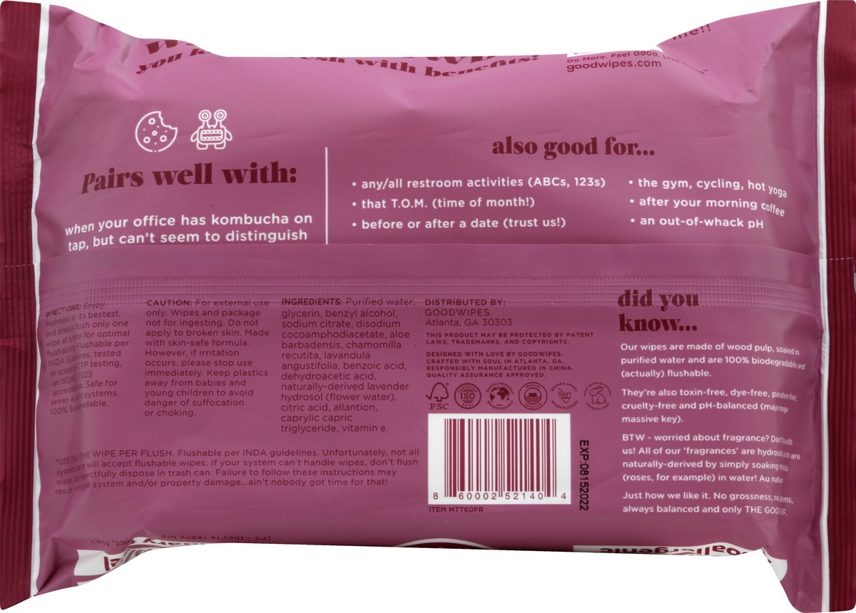 slide 8 of 9, GoodWipes Rosewater Flushable Wipes, 60 ct