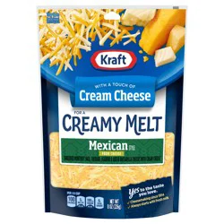 Kraft Mexican Style Four Cheese Shredded Cheese With A Touch Of Cream Cheese for a Creamy Melt, 8 oz Bag
