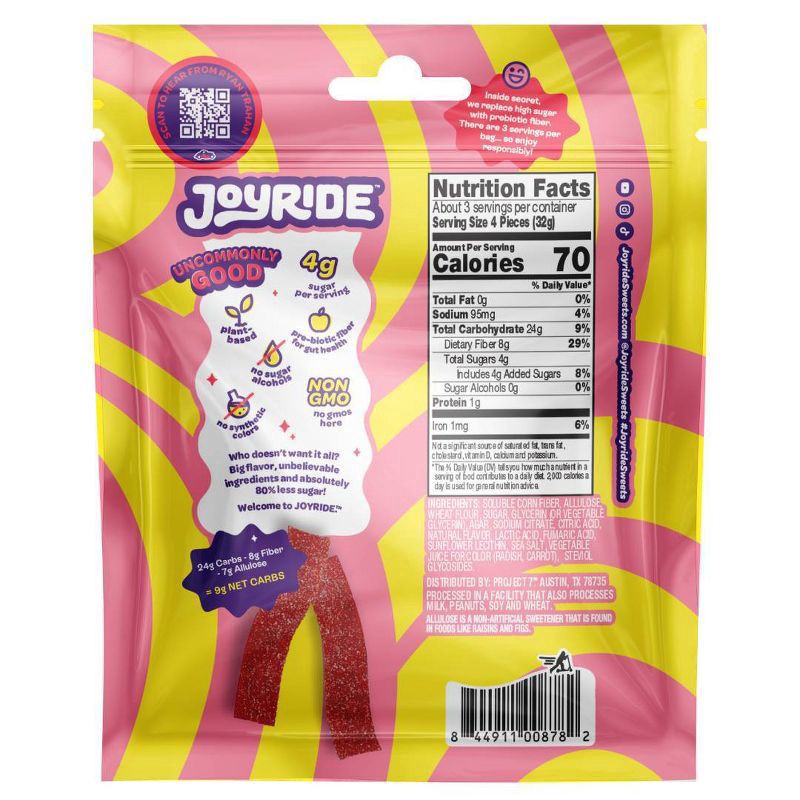 slide 2 of 3, Joyride Sweets Candy Sour Raspberry Lemonade Strips - 3.5oz, 3.5 oz