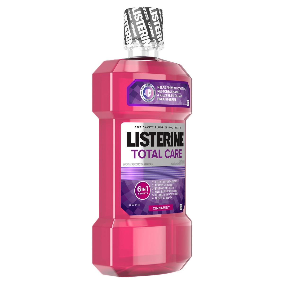 slide 2 of 9, Listerine Total Care Anticavity Mouthwash, 6 Benefit Fluoride Mouthwash for Bad Breath and Enamel Strength, Cinnamon and Mint Flavor, 1 L, 1 liter