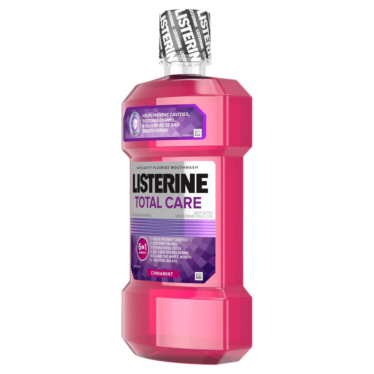 slide 3 of 9, Listerine Total Care Anticavity Mouthwash, 6 Benefit Fluoride Mouthwash for Bad Breath and Enamel Strength, Cinnamon and Mint Flavor, 1 L, 1 liter