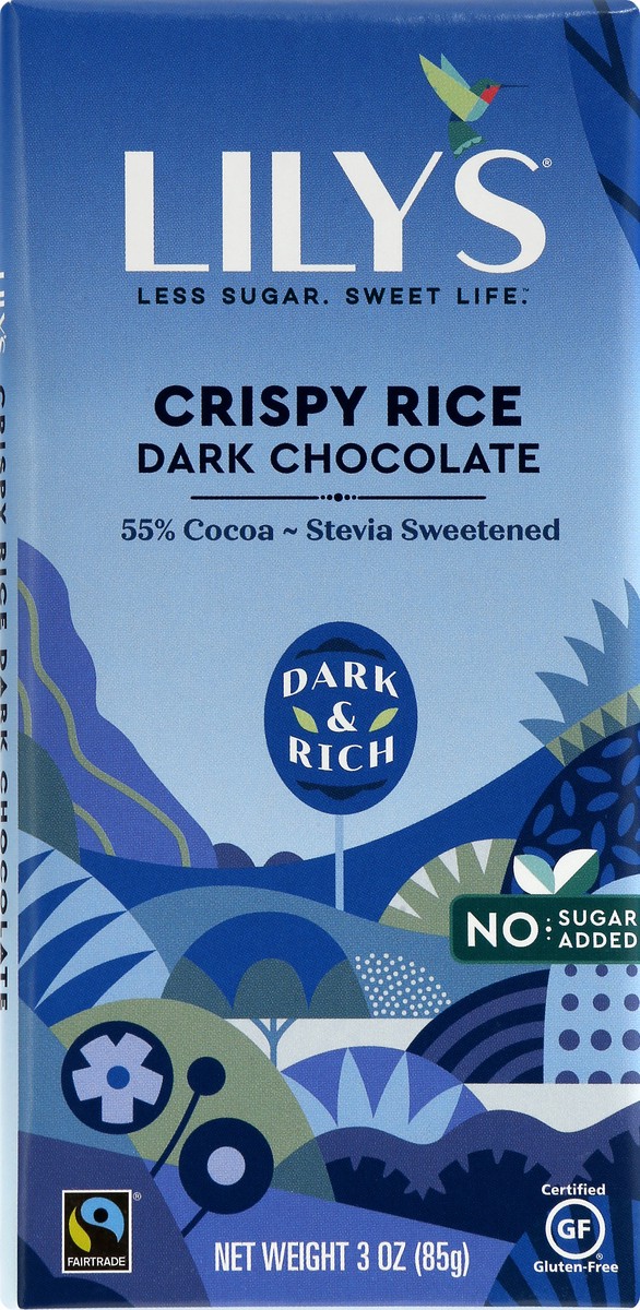 slide 13 of 13, Lily's Crispy Rice Dark Chocolate Style No Sugar Added, Sweets Bar, 3 oz, 3 oz