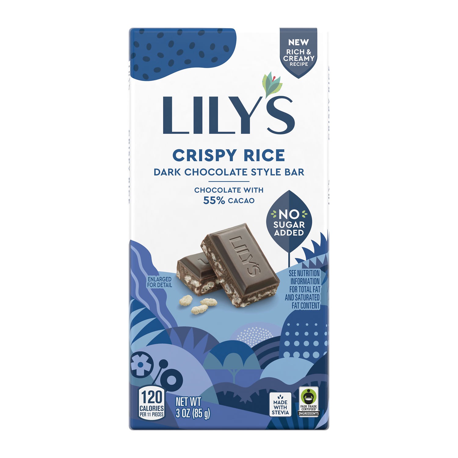 slide 1 of 13, Lily's Crispy Rice Dark Chocolate Style No Sugar Added, Sweets Bar, 3 oz, 3 oz