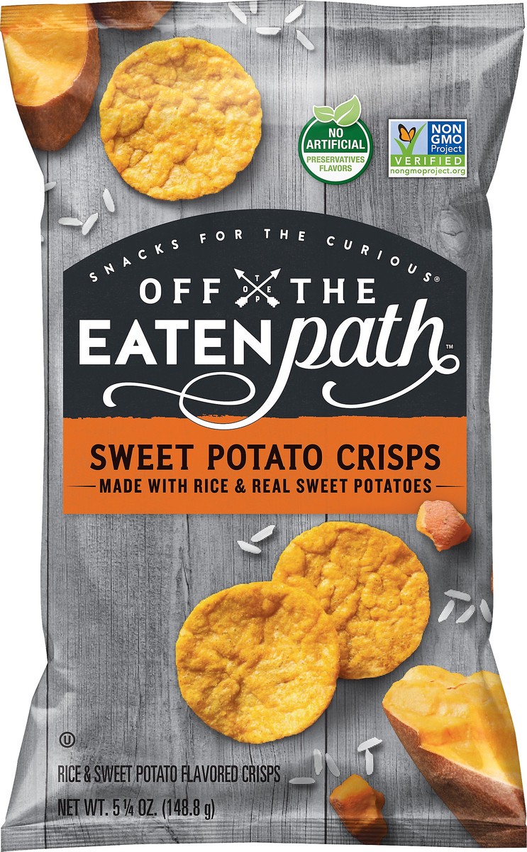 slide 2 of 5, Off the Eaten Path Rice & Sweet Potato Flavored Crisps Sweet Potato Crisps 5 1/4 Oz, 5.25 oz