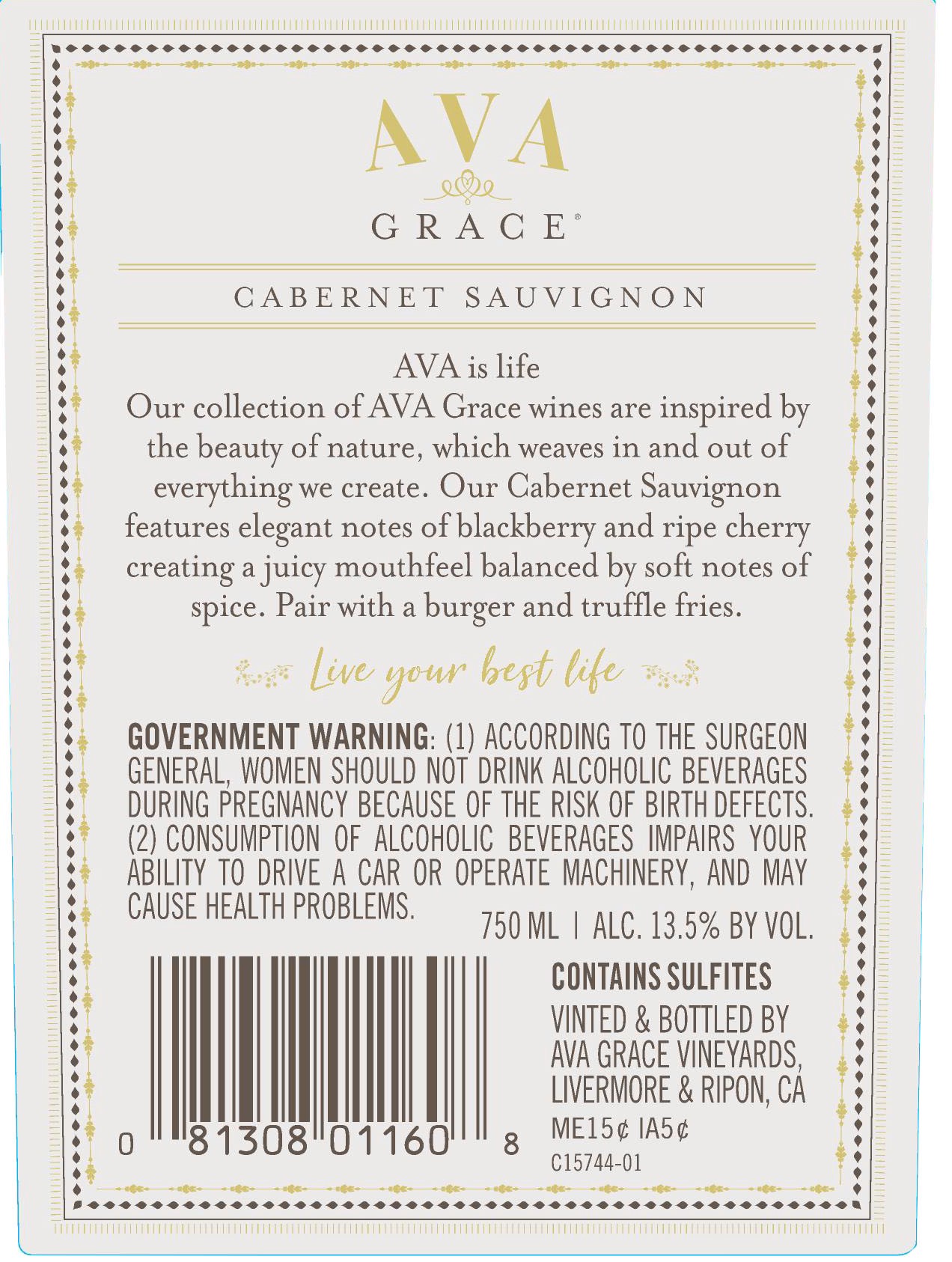slide 5 of 5, Ava Grace Cabernet Sauvignon, Red Wine, 750ml, 1 ct