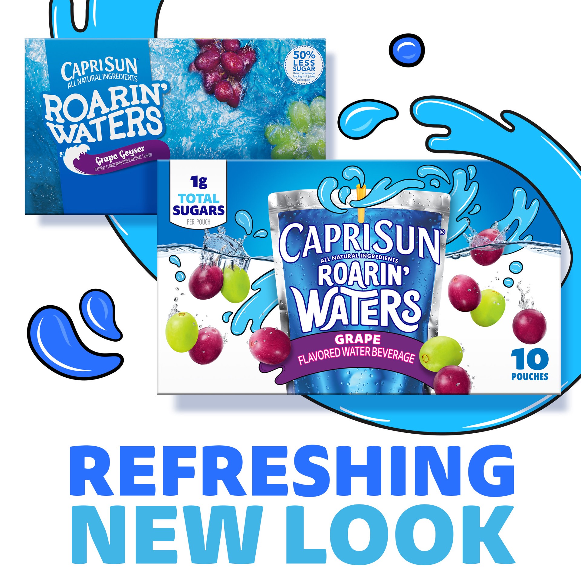 slide 4 of 5, Capri Sun Roarin' Waters Grape Flavored with other natural flavors Water Beverage, 10 ct Box, 6 fl oz Drink Pouches, 10 ct