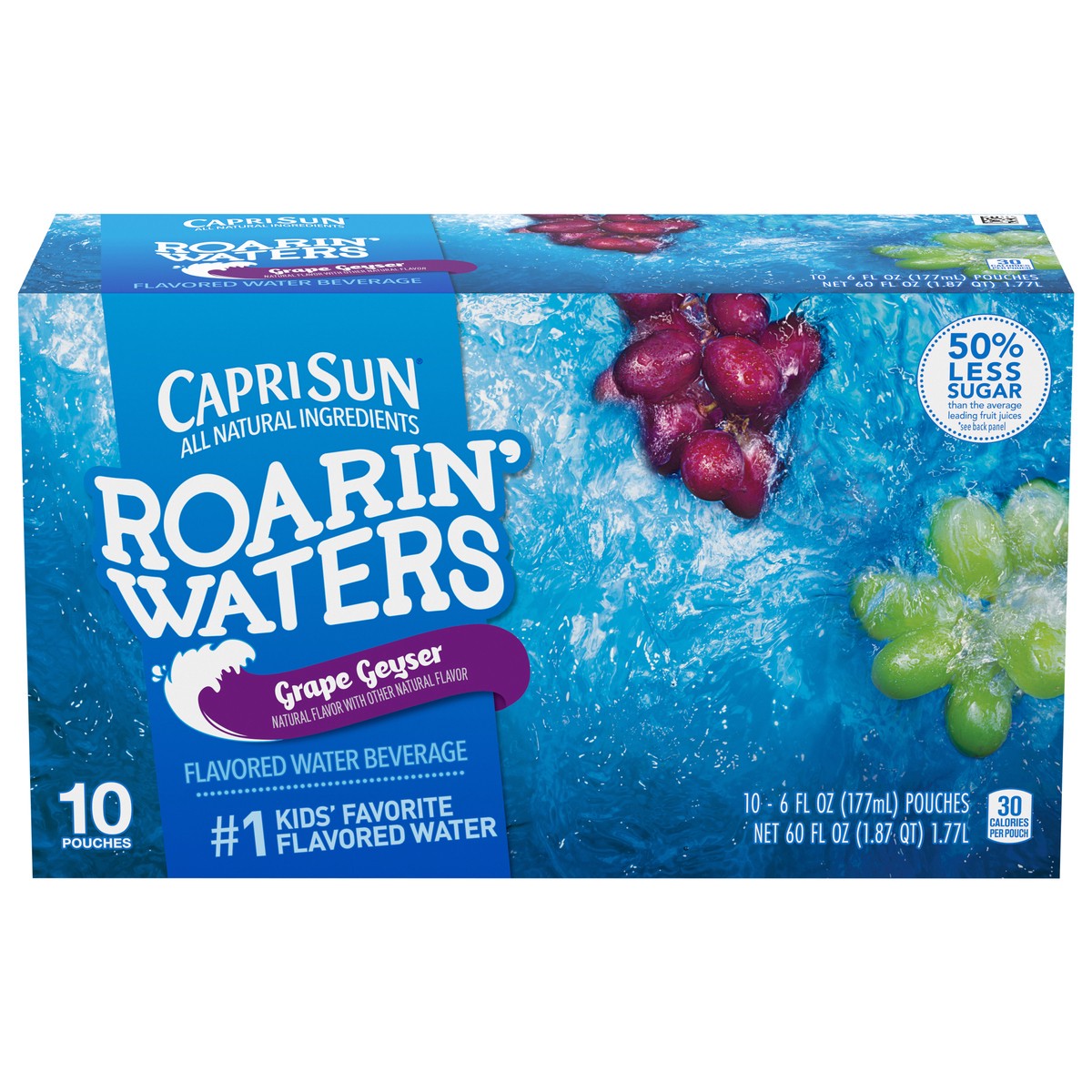 slide 1 of 5, Capri Sun Roarin' Waters Grape Flavored with other natural flavors Water Beverage, 10 ct Box, 6 fl oz Drink Pouches, 10 ct