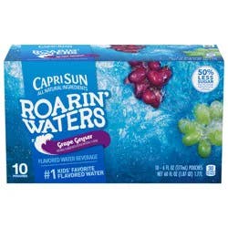 Capri Sun Roarin' Waters Grape Flavored with other natural flavors Water Beverage, 10 ct Box, 6 fl oz Drink Pouches