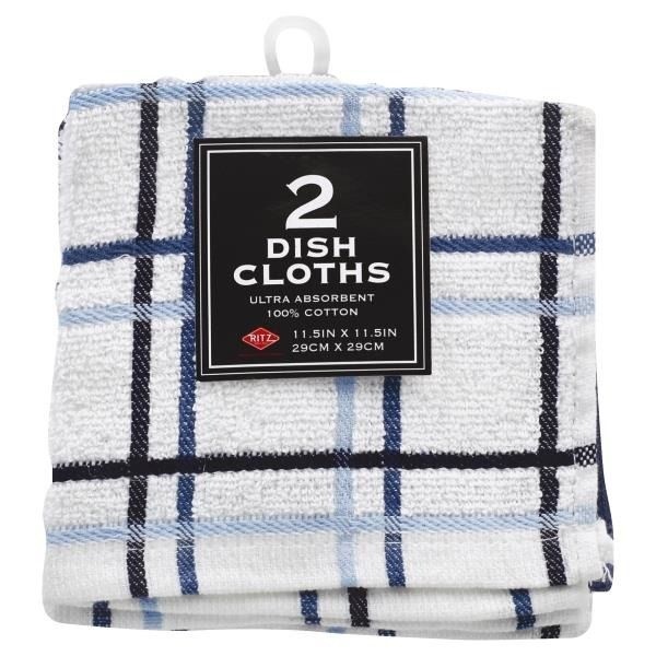 slide 1 of 1, Ritz Dish Cloths, Multi Check, Federal Blue, 2 ct