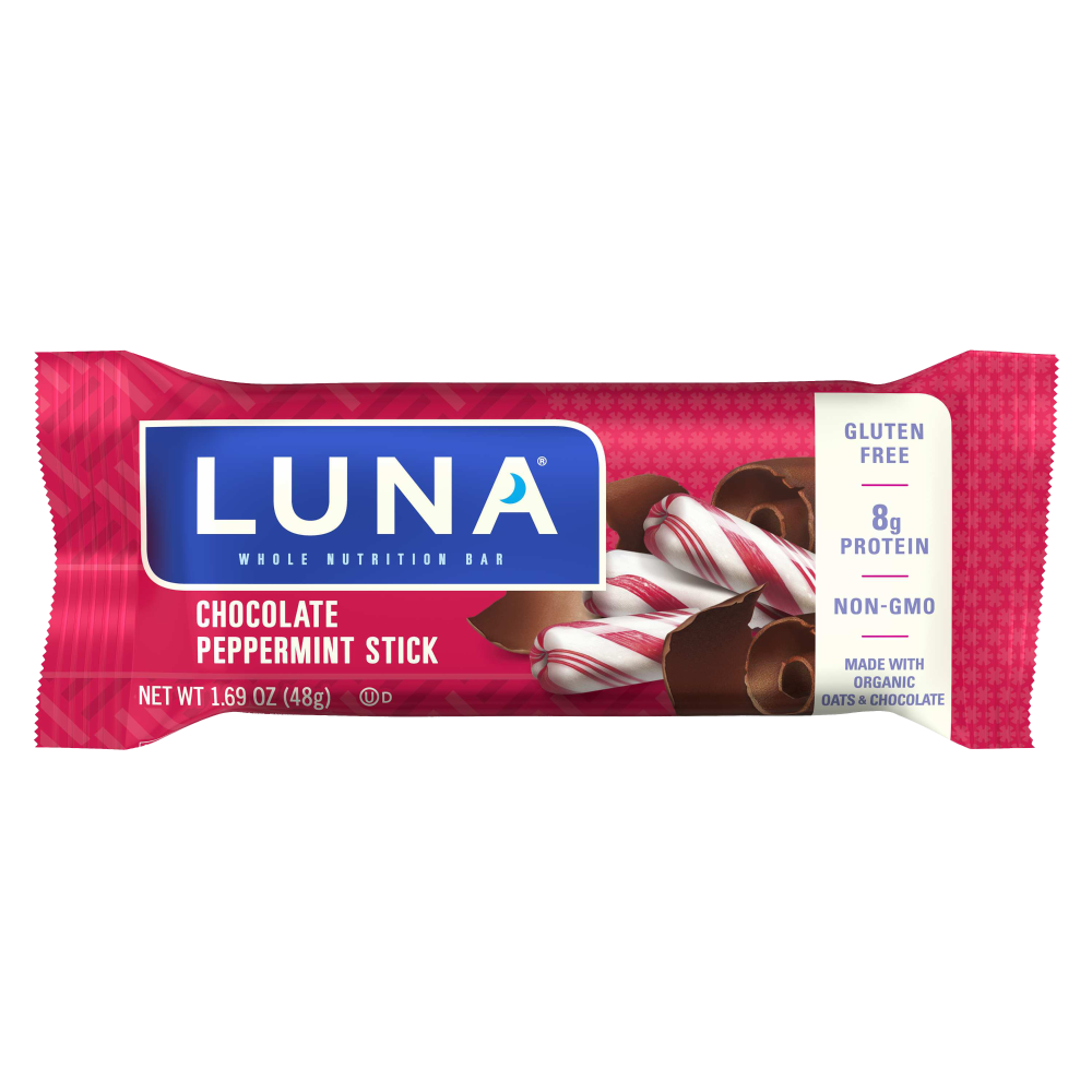 slide 2 of 2, LUNA Bar - Chocolate Peppermint Stick Flavor - Snack Bars - Non-GMO - Gluten-Free Protein Bars - Made with Organic Oats (12 Pack), 20.28 oz