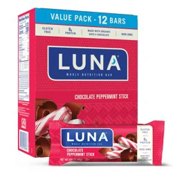 LUNA Bar - Chocolate Peppermint Stick Flavor - Snack Bars - Non-GMO - Gluten-Free Protein Bars - Made with Organic Oats (12 Pack)