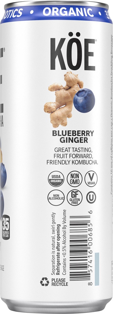 slide 4 of 6, KÖE Organic Blueberry Ginger Kombucha - 12 fl oz, 12 fl oz