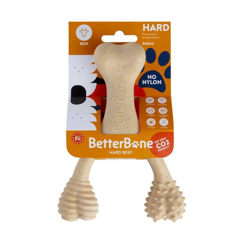 slide 1 of 7, BetterBone Hard Beef Nylon Free Dog Bone Chew Toy - S, 1 ct